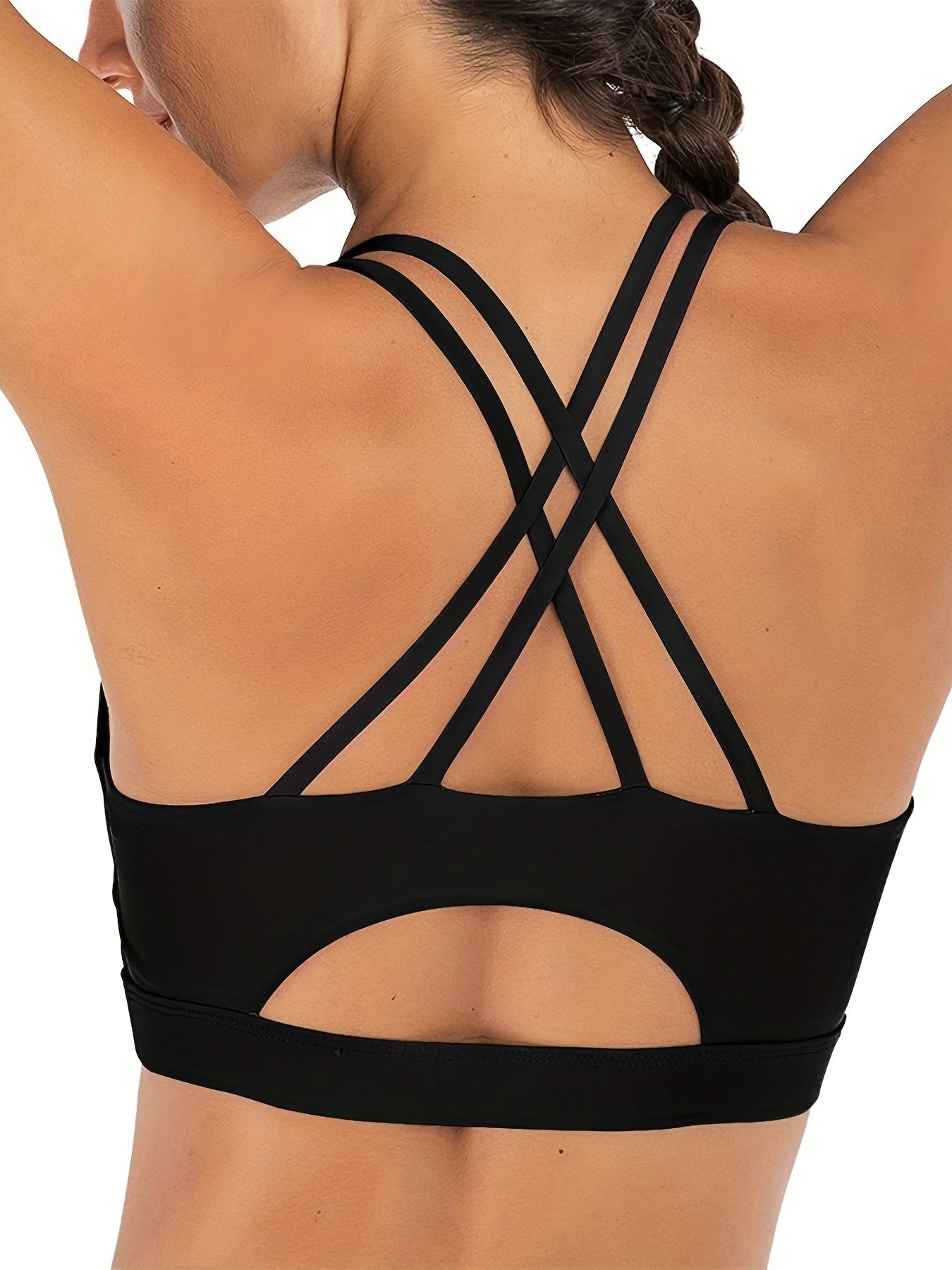 Criss Cross Straps Crop Sporty Top with Detachable Chest Pads