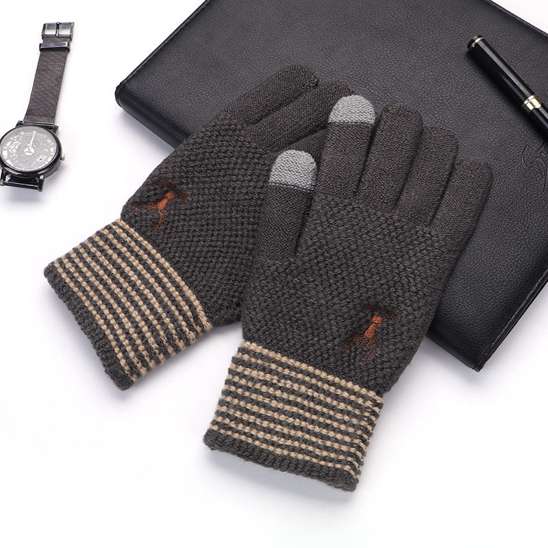 Men's Winter Gloves Plus Velvet Thickened Knitted Wool Warm Driving Glove