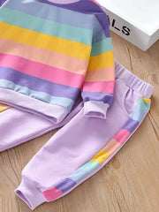 Girls Rainbow Striped Sweatshirt & Pants Set
