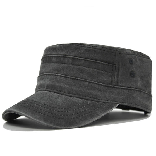 Vintage Washed Cotton Military Cadet Flat Top Cap Adjustable Hat