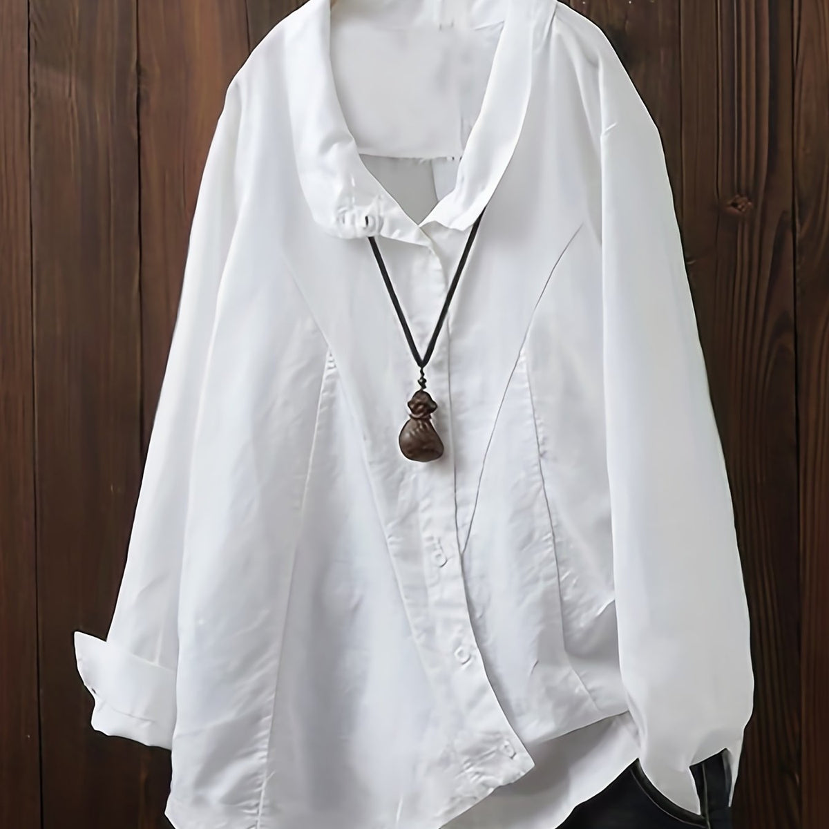  Solid Button Up Long Sleeve Blouse