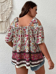  Boho Blouse Women's Plus Colorblock Floral Print