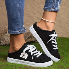 Women's Canvas Lace Up Mule Sneakers Lightweight & Comfortable Shoes