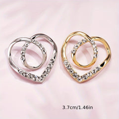 2pcs Heart Shape Scarf Buckle Rhinestone Clothing Ring