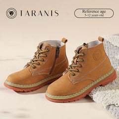 TARANIS Girls Combat Boots Lace Up Side Zip Soft Sole Anti Slip High Top Shoes