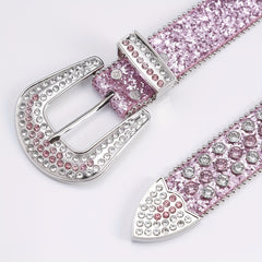 Pink Alloy Inlaid Diamond Leather Belt Pin Buckle