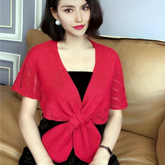 Bowknot Hollow Knitted Shawl Women Windproof Warm Cape