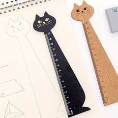 Cartoon Cat Drawing Ruler Wood Vintage Stationery Halloween Gift
