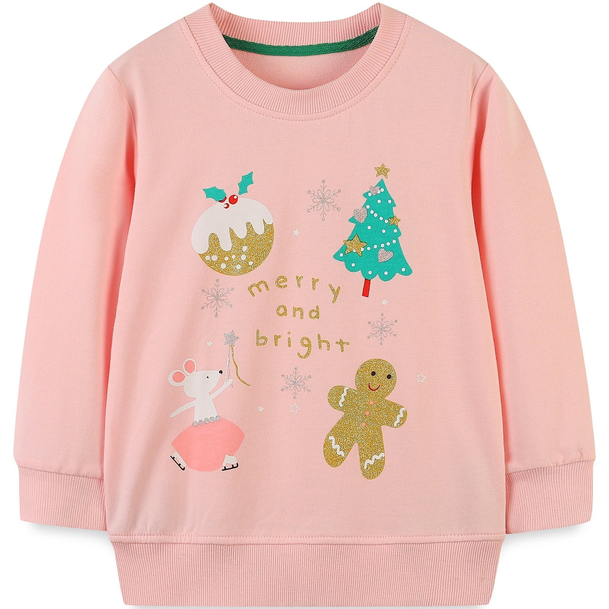 Girls Christmas Cartoon Graphic Crew Neck Pullover
