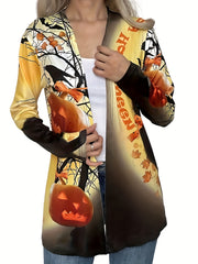  Halloween Casual Cardigan Women's Plus Graphic Print Long Sleeve 