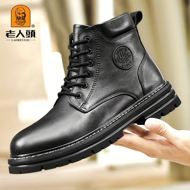 Men's Lace up Service Boots Casual Leather Walking Shoes