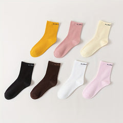 7 Pairs Letter Print Socks Comfy & Breathable Mid Tube Socks