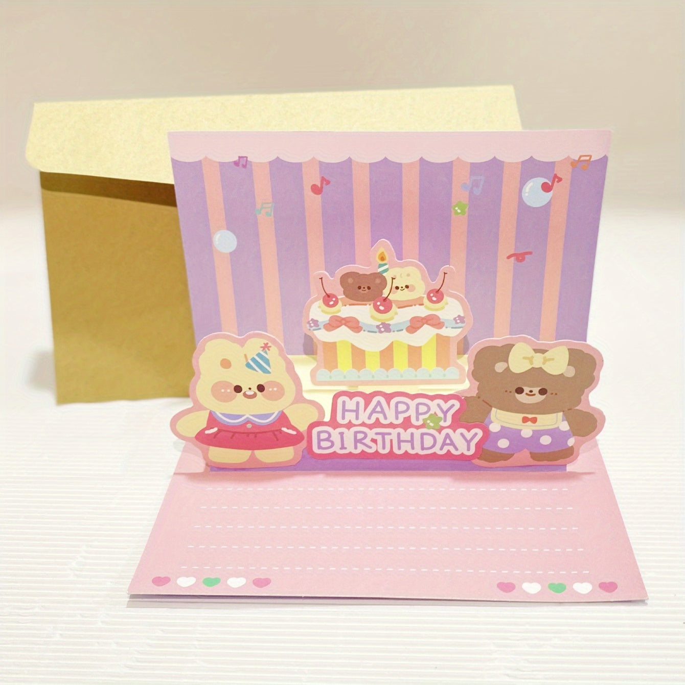 Purple 3D Cartoon Greeting Card with Envelope