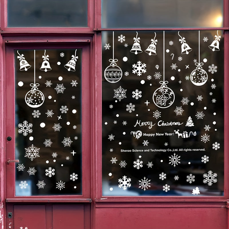6pcs Christmas Glass Window Stickers Snowflake Bells Holiday Decor