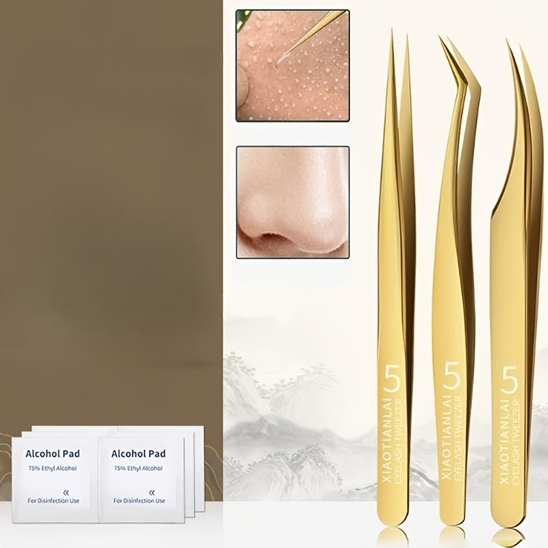 3pcs Acne Clip Ultra Fine Tweezers Pimple Clearing Tool
