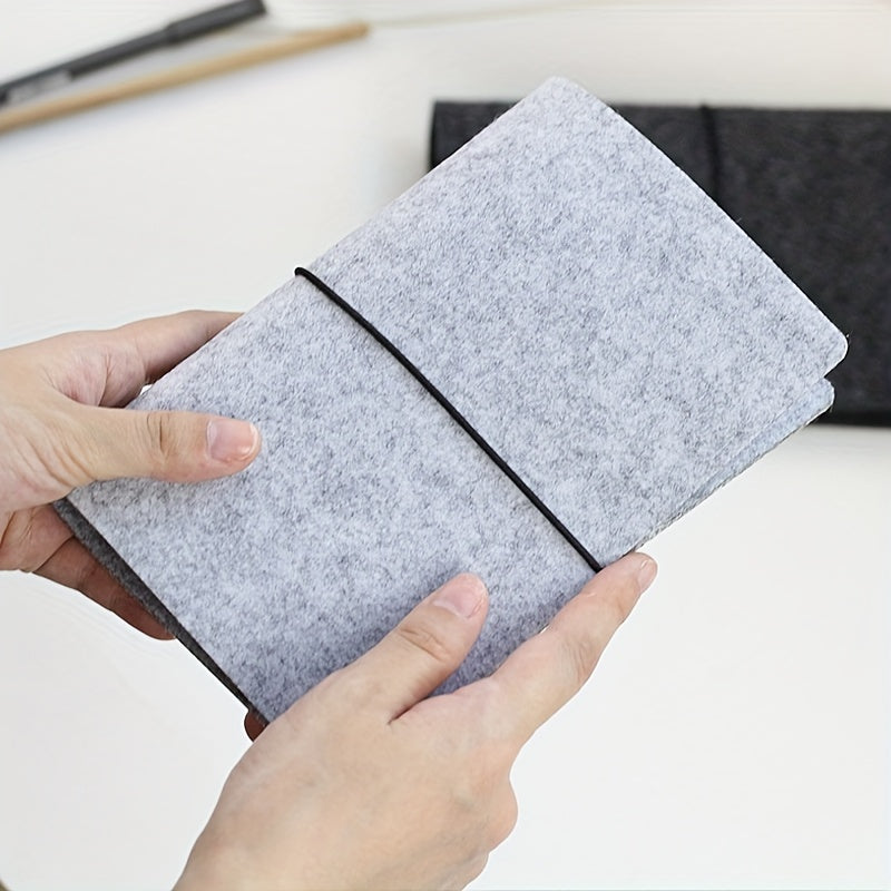 Dark Grey Felt Notepad Binder Cover, Portable Account Book Travel Journal