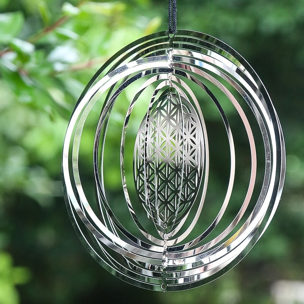 Metal Flower Life Wind Spinner Hanging Chakra Meditation Garden Decor