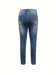  Casual Jeans Women's Plus Floral Print Ripped High Rise Jeans