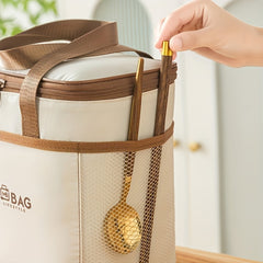 Vintage Style Portable Lunch Bag Insulated Tote Beige