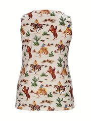  Western Style Tank Top Women's Plus Cowboy Print Square Neck