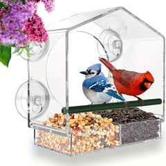 Window Bird Feeder Acrylic Bird House Detachable Food Tray Easy Install