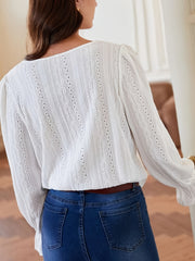  Eyelet Embroidery Sleeve Boat Neck Top