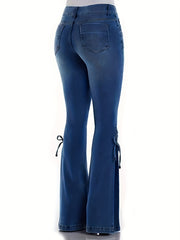  High Rise Lace Up Flared Leg Jeans