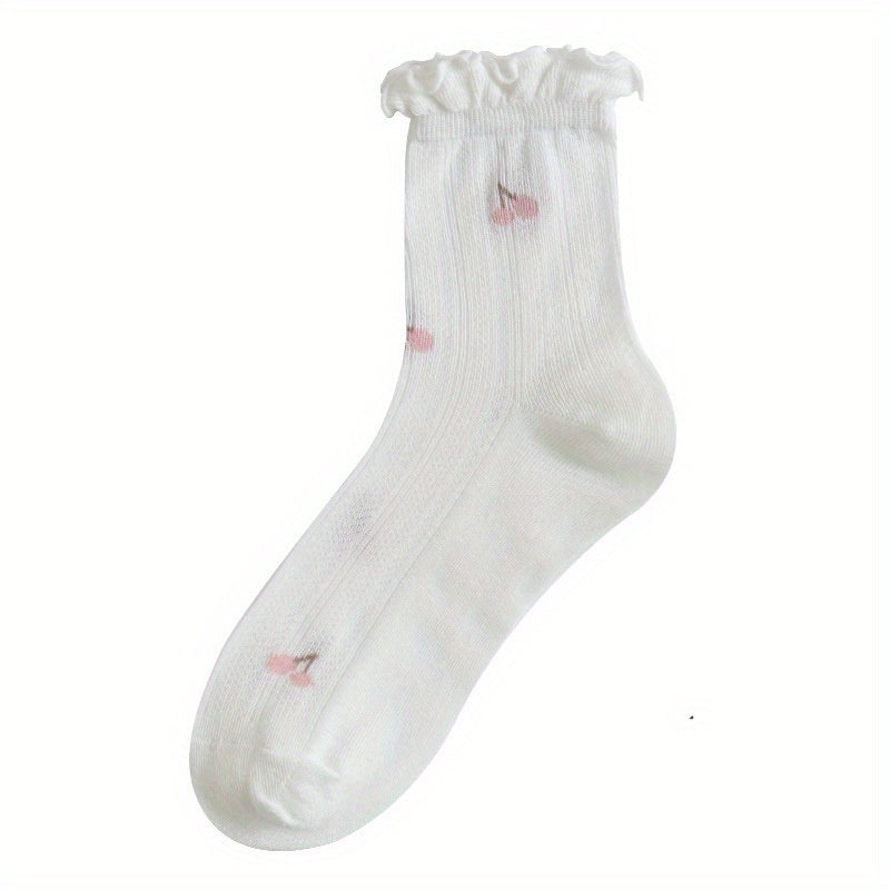 Floral Fruit Print Ruffle Socks Women's Stockings