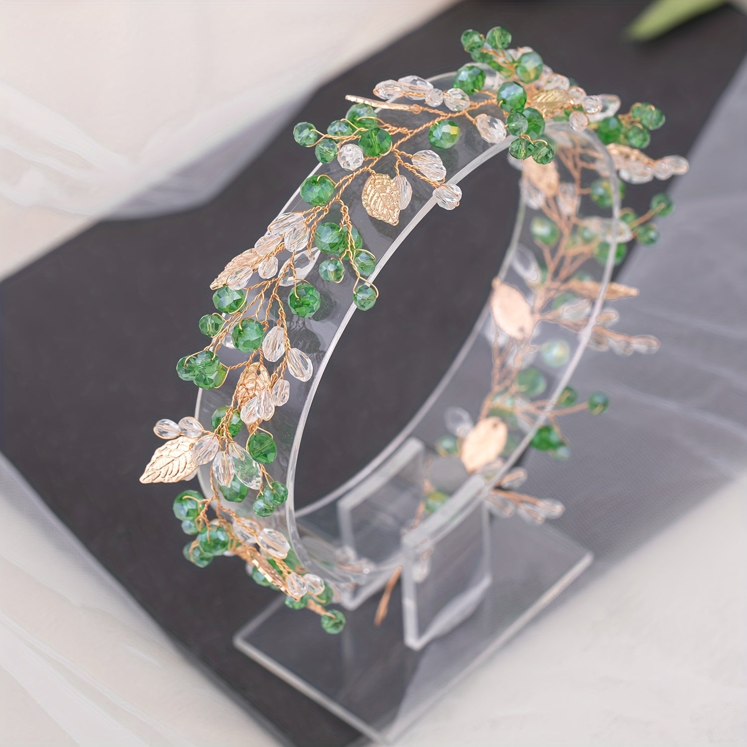 Crystal Headpiece Alloy Leaf Shape Headband Retro Headwear