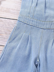 Girls Denim Overalls Halterneck Backless Jumpsuit