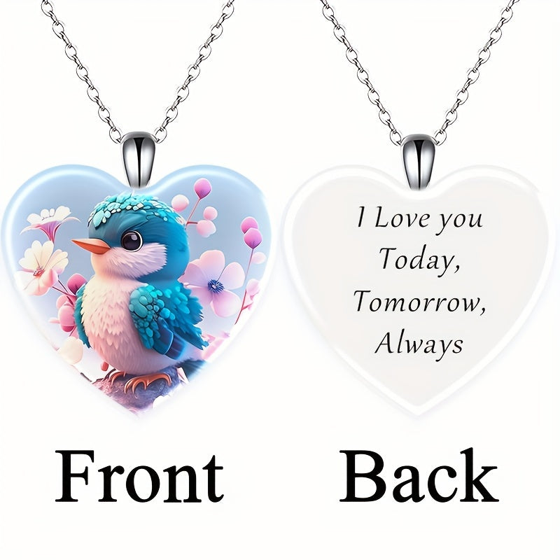 Bird Love Heart Crystal Pendant Necklace For Women Girls