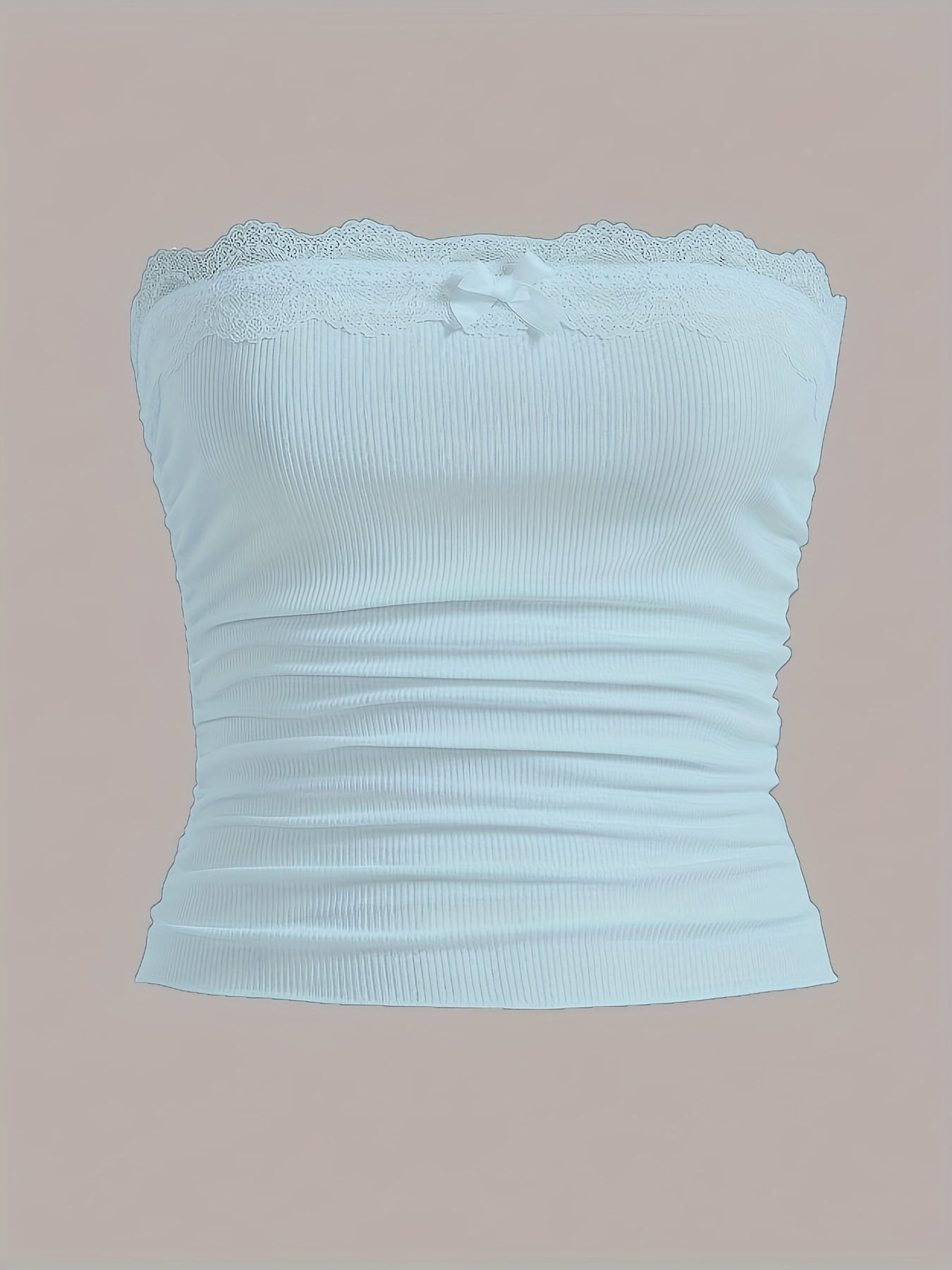  Ribbed Lace Trim Tube Top