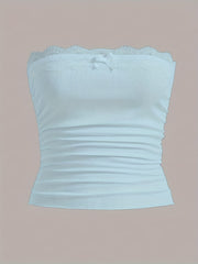  Ribbed Lace Trim Tube Top