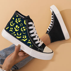Ghost Face Print Chunky Canvas Sneakers High Top Classic Skate Shoes