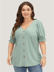  Eyelet Embroidered Puff Sleeve Blouse