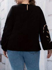  Solid Cut Out Lantern Sleeve Top