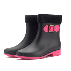 Women's Plush Lined Short Rain Boots Anti slip Waterproof Shoes