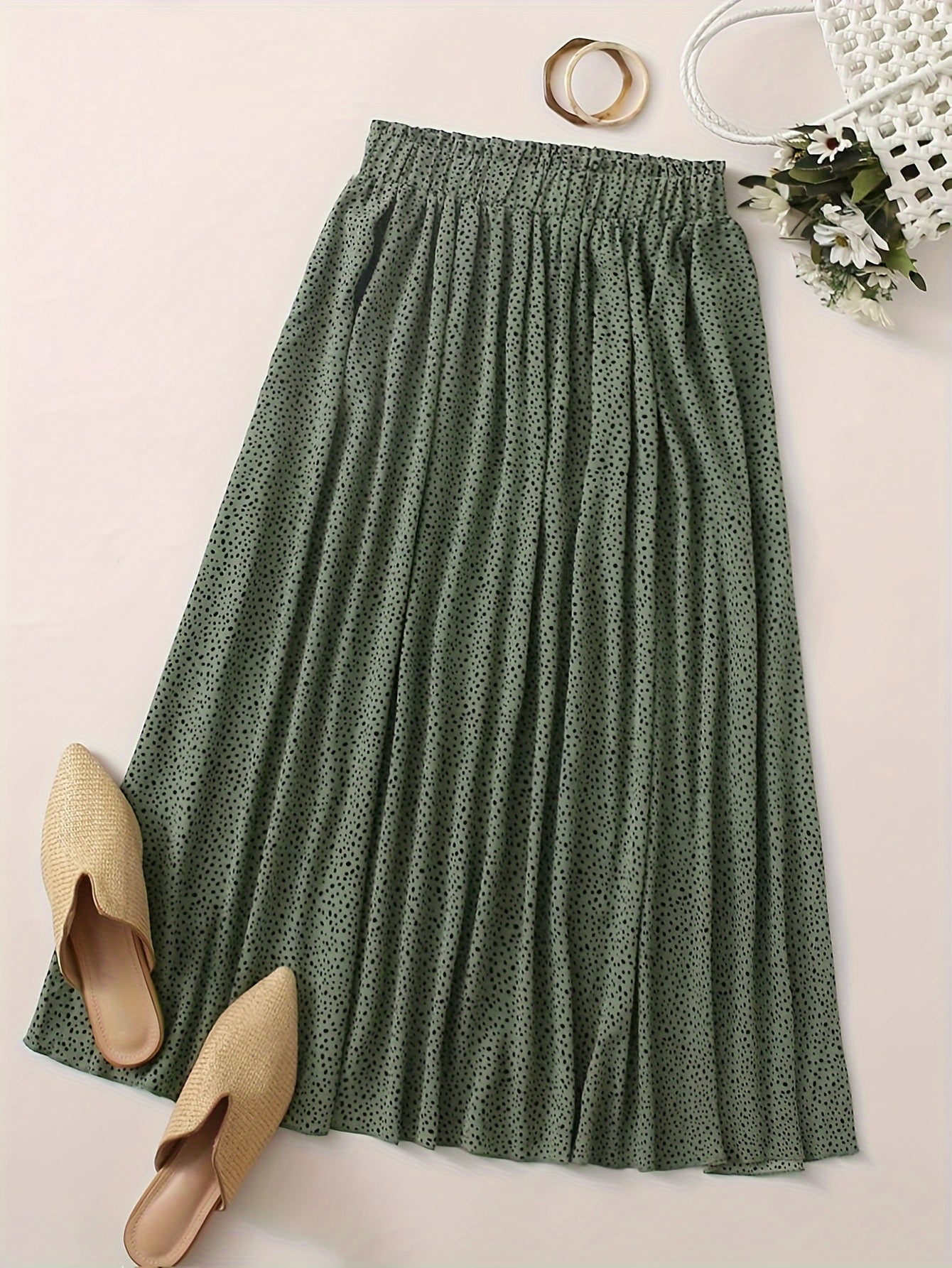  Dalmatian Print Elastic Maxi Skirt