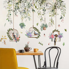 2pcs Flower Vine Tree Branches And Birds Wall Stickers Self Adhesive Decor