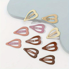 10pcs Heart Hair Pin Solid Snap Clip Non Slip Hair Accessory