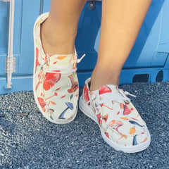 Women's Mushrooms Pattern Flat Shoes Lace Up Round Toe Slip On Canvas Shoes