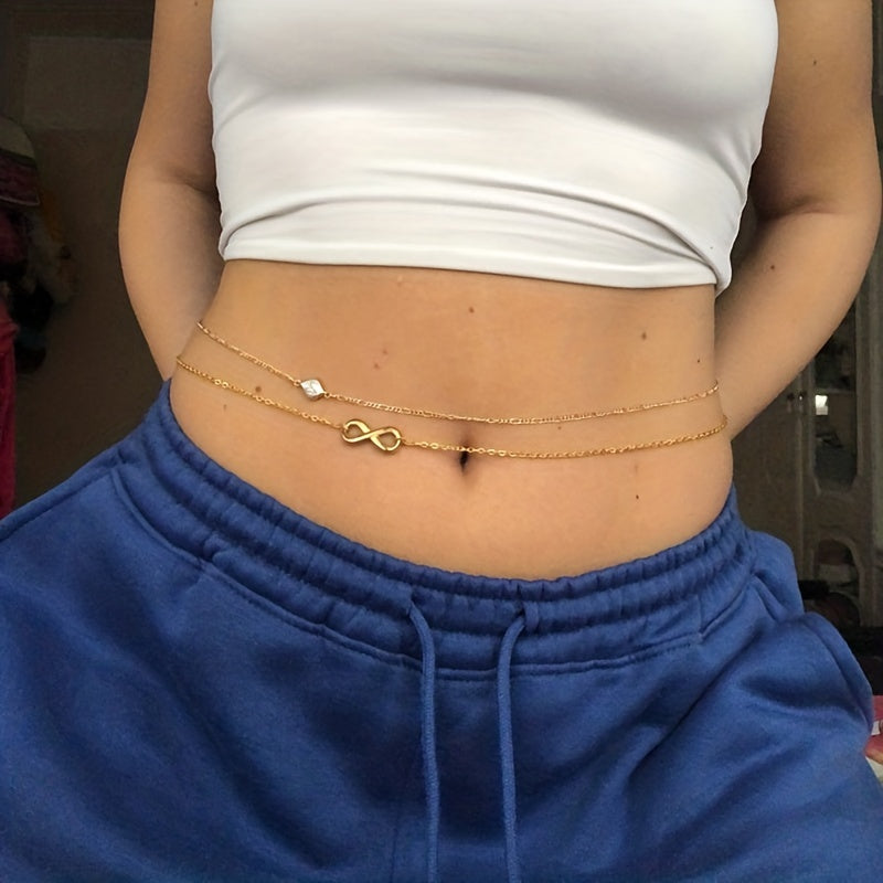 Faux Pearls Beads Thin Waist Chain Summer Beach Body Chain Accessories