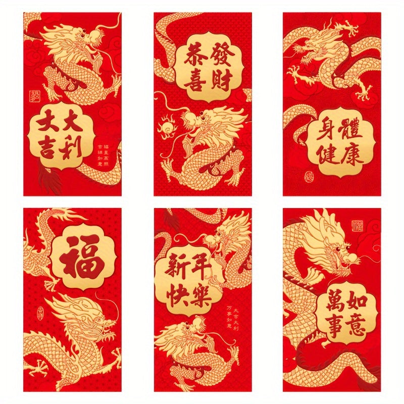 6pcs Traditional Mixed Red Envelopes 3D Lucky Money Envelope