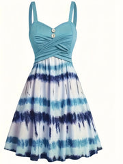 Boho Tie Dye Ruched A-Line Maxi Cami Dress