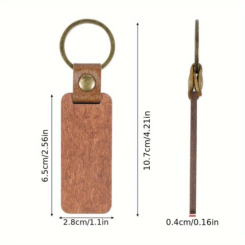 10pcs Rosewood Wooden Keychain Retro PU Leather Backpack Pendant Keychain