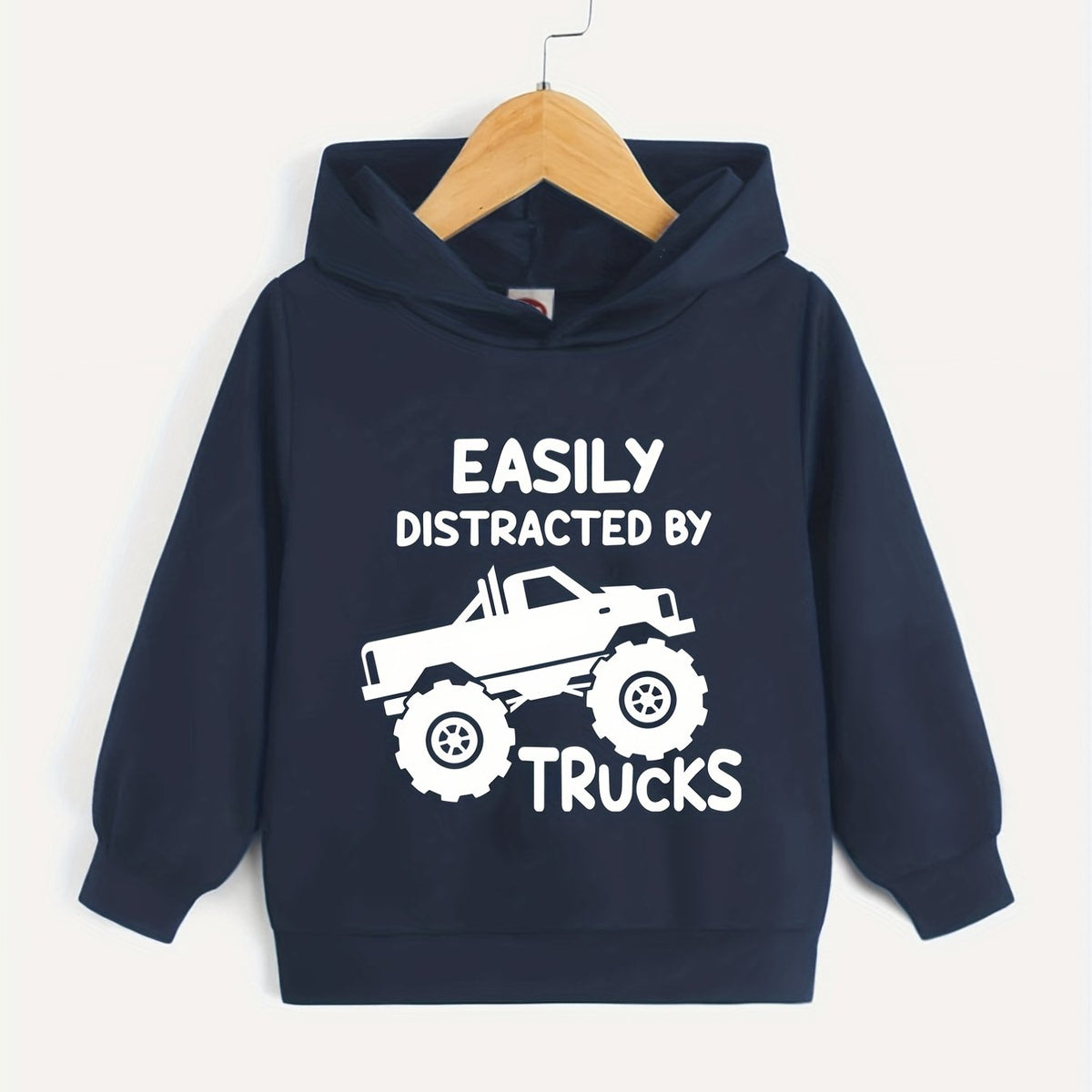 BOYS TRUCKS Letter Print Hooded Sweatshirt Spring Fall Kids Clothing