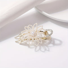 Faux Pearl Flower Duckbill Clip Large Hair Clip Rhinestone Hairclip