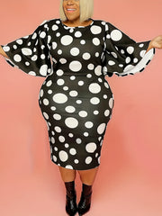  Dot Print Bat Sleeve Bodycon Maxi Dress Women's Plus Dress