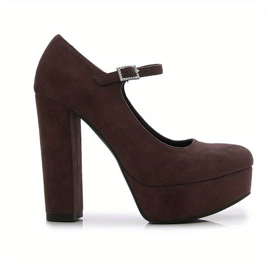 Women's Platform Dress Pumps Buckle Strap Block Heels