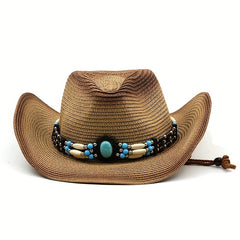 Curled Brim Straw Native Style Cowboy Hat Western Cowboy Hat For Summer